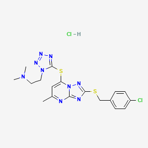 2-[5-[[2-[(4-chlorophenyl)methylsulfanyl]-5-methyl-[1,2,4]triazolo[1,5-a]pyrimidin-7-yl]sulfanyl]tetrazol-1-yl]-N,N-dimethylethanamine;hydrochloride