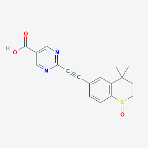 molecular formula C18H16N2O3S B10824839 2-((4,4-Dimethyl-1-oxidothiochroman-6-yl)ethynyl)pyrimidine-5-carboxylic acid 