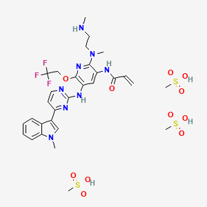 molecular formula C30H41F3N8O11S3 B10824903 methanesulfonic acid;N-[5-[[4-(1-methylindol-3-yl)pyrimidin-2-yl]amino]-2-[methyl-[2-(methylamino)ethyl]amino]-6-(2,2,2-trifluoroethoxy)pyridin-3-yl]prop-2-enamide 