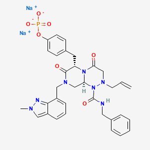 molecular formula C33H34N7Na2O7P B10824955 disodium;[4-[[(6S,9aS)-1-(benzylcarbamoyl)-8-[(2-methylindazol-7-yl)methyl]-4,7-dioxo-2-prop-2-enyl-3,6,9,9a-tetrahydropyrazino[2,1-c][1,2,4]triazin-6-yl]methyl]phenyl] phosphate 