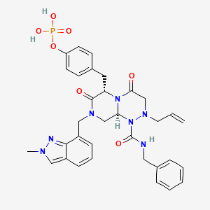 molecular formula C33H36N7O7P B10824981 4-(((6S,9AS)-2-allyl-1-(benzylcarbamoyl)-8-((2-methyl-2H-indazol-7-yl)methyl)-4,7-dioxooctahydro-2H-pyrazino[2,1-c][1,2,4]triazin-6-yl)methyl)phenyl dihydrogen phosphate 