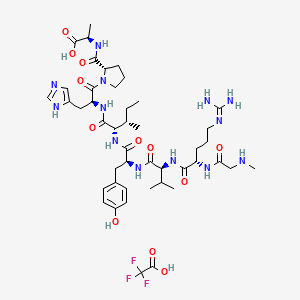 (2R)-2-[[(2S)-1-[(2S)-2-[[(2S,3S)-2-[[(2S)-2-[[(2S)-2-[[(2S)-5-(diaminomethylideneamino)-2-[[2-(methylamino)acetyl]amino]pentanoyl]amino]-3-methylbutanoyl]amino]-3-(4-hydroxyphenyl)propanoyl]amino]-3-methylpentanoyl]amino]-3-(1H-imidazol-5-yl)propanoyl]pyrrolidine-2-carbonyl]amino]propanoic acid;2,2,2-trifluoroacetic acid