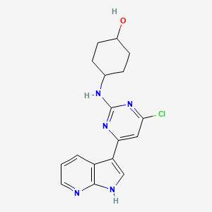 molecular formula C17H18ClN5O B10825105 4-[[4-chloro-6-(1H-pyrrolo[2,3-b]pyridin-3-yl)pyrimidin-2-yl]amino]cyclohexan-1-ol 