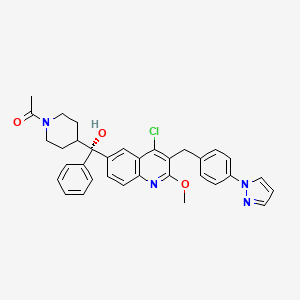 molecular formula C34H33ClN4O3 B10825128 1-[4-[(S)-[4-chloro-2-methoxy-3-[(4-pyrazol-1-ylphenyl)methyl]quinolin-6-yl]-hydroxy-phenylmethyl]piperidin-1-yl]ethanone 