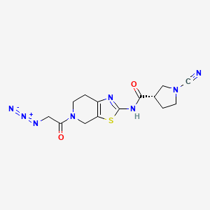 molecular formula C14H16N8O2S B10825134 (3S)-N-[5-(2-azidoacetyl)-6,7-dihydro-4H-[1,3]thiazolo[5,4-c]pyridin-2-yl]-1-cyanopyrrolidine-3-carboxamide 