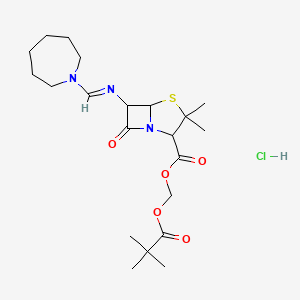 molecular formula C21H34ClN3O5S B10825167 2,2-dimethylpropanoyloxymethyl 6-(azepan-1-ylmethylideneamino)-3,3-dimethyl-7-oxo-4-thia-1-azabicyclo[3.2.0]heptane-2-carboxylate;hydrochloride 