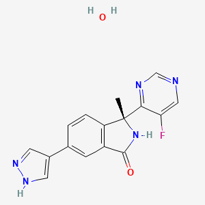 molecular formula C16H14FN5O2 B10825169 (3R)-3-(5-fluoropyrimidin-4-yl)-3-methyl-6-(1H-pyrazol-4-yl)-2H-isoindol-1-one;hydrate CAS No. 1627696-53-0