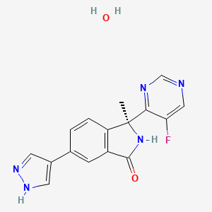 molecular formula C16H14FN5O2 B10825187 (3S)-3-(5-fluoropyrimidin-4-yl)-3-methyl-6-(1H-pyrazol-4-yl)-2H-isoindol-1-one;hydrate 