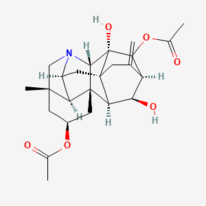 molecular formula C24H31NO6 B10825195 [(1S,3S,5S,8S,9R,11R,14R,16S,17R,18S,19S)-10-acetyloxy-9,19-dihydroxy-5-methyl-12-methylidene-7-azaheptacyclo[9.6.2.01,8.05,17.07,16.09,14.014,18]nonadecan-3-yl] acetate 