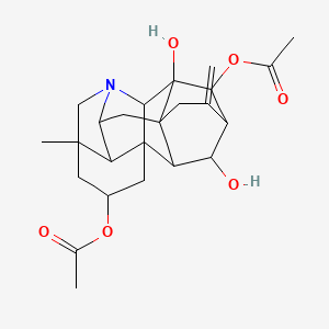 molecular formula C24H31NO6 B10825231 (10-Acetyloxy-9,19-dihydroxy-5-methyl-12-methylidene-7-azaheptacyclo[9.6.2.01,8.05,17.07,16.09,14.014,18]nonadecan-3-yl) acetate 