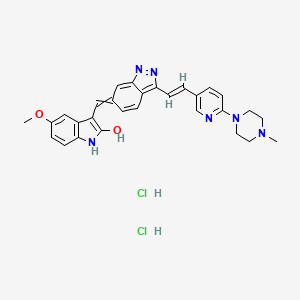 molecular formula C29H30Cl2N6O2 B10825281 5-methoxy-3-[[3-[(E)-2-[6-(4-methylpiperazin-1-yl)pyridin-3-yl]ethenyl]indazol-6-ylidene]methyl]-1H-indol-2-ol;dihydrochloride 