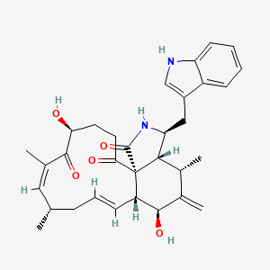 molecular formula C32H38N2O5 B10825299 (1R,5S,7Z,9S,11E,13R,14S,16S,17R,18S)-5,14-dihydroxy-18-(1H-indol-3-ylmethyl)-7,9,16-trimethyl-15-methylidene-19-azatricyclo[11.7.0.01,17]icosa-7,11-diene-2,6,20-trione 