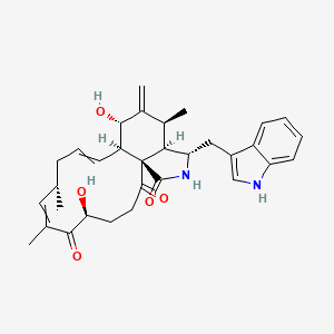 molecular formula C32H38N2O5 B10825422 (1R,5S,9S,13R,14S,16S,17R,18S)-5,14-dihydroxy-18-(1H-indol-3-ylmethyl)-7,9,16-trimethyl-15-methylidene-19-azatricyclo[11.7.0.01,17]icosa-7,11-diene-2,6,20-trione 