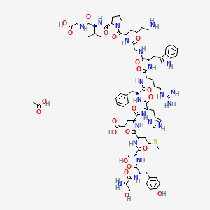 molecular formula C79H113N21O22S B10825475 acetic acid;(4S)-5-[[(2S)-1-[[(2S)-1-[[(2S)-1-[[(2S)-1-[[2-[[(2S)-6-amino-1-[(2S)-2-[[(2S)-1-(carboxymethylamino)-3-methyl-1-oxobutan-2-yl]carbamoyl]pyrrolidin-1-yl]-1-oxohexan-2-yl]amino]-2-oxoethyl]amino]-3-(1H-indol-3-yl)-1-oxopropan-2-yl]amino]-5-carbamimidamido-1-oxopentan-2-yl]amino]-1-oxo-3-phenylpropan-2-yl]amino]-3-(1H-imidazol-4-yl)-1-oxopropan-2-yl]amino]-4-[[(2S)-2-[[(2S)-2-[[(2S)-2-[[(2S)-2-amino-3-hydroxypropanoyl]amino]-3-(4-hydroxyphenyl)propanoyl]amino]-3-hydroxypropanoyl]amino]-4-methylsulfanylbutanoyl]amino]-5-oxopentanoic acid 