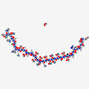 molecular formula C206H305N51O66 B10825555 (4S)-4-[[(2S)-2-[[(2S)-2-[[(2S)-2-[[(2S)-2-[[(2S)-2-[[(2S)-2-[[(2S)-2-[[(2S,3S)-2-[[(2S)-2-[[(2S)-2-[[(2S)-2-[[(2S,3S)-2-[[(2S)-2-[[(2S)-2-[[(2S,3R)-2-[[(2S)-2-acetamido-3-(4-hydroxyphenyl)propanoyl]amino]-3-hydroxybutanoyl]amino]-3-hydroxypropanoyl]amino]-4-methylpentanoyl]amino]-3-methylpentanoyl]amino]-3-(1H-imidazol-4-yl)propanoyl]amino]-3-hydroxypropanoyl]amino]-4-methylpentanoyl]amino]-3-methylpentanoyl]amino]-4-carboxybutanoyl]amino]-4-carboxybutanoyl]amino]-3-hydroxypropanoyl]amino]-5-amino-5-oxopentanoyl]amino]-4-amino-4-oxobutanoyl]amino]-5-amino-5-oxopentanoyl]amino]-5-amino-5-oxopentanoyl]amino]-5-[[(2S)-6-amino-1-[[(2S)-4-amino-1-[[(2S)-1-[[(2S)-5-amino-1-[[(2S)-1-[[(2S)-1-[[(2S)-1-[[(2S)-1-[[(2S)-1-[[(2S)-1-[[(2S)-6-amino-1-[[(2S)-1-[[(2S)-1-[[(2S)-1-[[(2S)-1-[[(2S)-1-[[(2S)-4-amino-1-[[(2S)-1-[[(2S)-1-amino-1-oxo-3-phenylpropan-2-yl]amino]-3-(1H-indol-3-yl)-1-oxopropan-2-yl]amino]-1,4-dioxobutan-2-yl]amino]-3-(1H-indol-3-yl)-1-oxopropan-2-yl]amino]-4-methyl-1-oxopentan-2-yl]amino]-3-hydroxy-1-oxopropan-2-yl]amino]-1-oxopropan-2-yl]amino]-3-(1H-indol-3-yl)-1-oxopropan-2-yl]amino]-1-oxohexan-2-yl]amino]-3-carboxy-1-oxopropan-2-yl]amino]-4-methyl-1-oxopentan-2-yl]amino]-4-carboxy-1-oxobutan-2-yl]amino]-4-methyl-1-oxopentan-2-yl]amino]-4-methyl-1-oxopentan-2-yl]amino]-4-carboxy-1-oxobutan-2-yl]amino]-1,5-dioxopentan-2-yl]amino]-4-carboxy-1-oxobutan-2-yl]amino]-1,4-dioxobutan-2-yl]amino]-1-oxohexan-2-yl]amino]-5-oxopentanoic acid;acetic acid 