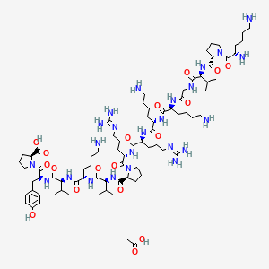 molecular formula C79H138N24O18 B10825566 acetic acid;(2S)-1-[(2S)-2-[[(2S)-2-[[(2S)-6-amino-2-[[(2S)-2-[[(2S)-1-[(2S)-2-[[(2S)-2-[[(2S)-6-amino-2-[[(2S)-6-amino-2-[[2-[[(2S)-2-[[(2S)-1-[(2S)-2,6-diaminohexanoyl]pyrrolidine-2-carbonyl]amino]-3-methylbutanoyl]amino]acetyl]amino]hexanoyl]amino]hexanoyl]amino]-5-(diaminomethylideneamino)pentanoyl]amino]-5-(diaminomethylideneamino)pentanoyl]pyrrolidine-2-carbonyl]amino]-3-methylbutanoyl]amino]hexanoyl]amino]-3-methylbutanoyl]amino]-3-(4-hydroxyphenyl)propanoyl]pyrrolidine-2-carboxylic acid 