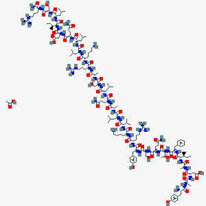 molecular formula C154H256N44O44 B10825593 acetic acid;(3S)-4-[[(2S)-1-[[(2S,3S)-1-[[(2S)-1-[[(2S,3R)-1-[[(2S)-5-amino-1-[[(2S)-1-[[(2S)-1-[[(2S)-1-[[(2S)-6-amino-1-[[(2S)-1-[[(2S)-1-[[(2S)-1-[[(2S)-5-amino-1-[[(2S)-1-[[(2S)-1-[[(2S)-1-[[(2S)-1-[[(2S)-6-amino-1-[[(2S)-1-[[(2S)-1-[[(2S)-5-amino-1-[[(2S)-1-[[(2S,3S)-1-[[(2S)-1-[[(2S)-1-[[(2S)-1-amino-5-carbamimidamido-1-oxopentan-2-yl]amino]-3-hydroxy-1-oxopropan-2-yl]amino]-4-methyl-1-oxopentan-2-yl]amino]-3-methyl-1-oxopentan-2-yl]amino]-3-carboxy-1-oxopropan-2-yl]amino]-1,5-dioxopentan-2-yl]amino]-4-methyl-1-oxopentan-2-yl]amino]-4-methyl-1-oxopentan-2-yl]amino]-1-oxohexan-2-yl]amino]-5-carbamimidamido-1-oxopentan-2-yl]amino]-1-oxopropan-2-yl]amino]-3-hydroxy-1-oxopropan-2-yl]amino]-4-methyl-1-oxopentan-2-yl]amino]-1,5-dioxopentan-2-yl]amino]-1-oxopropan-2-yl]amino]-4-methyl-1-oxopentan-2-yl]amino]-3-methyl-1-oxobutan-2-yl]amino]-1-oxohexan-2-yl]amino]-5-carbamimidamido-1-oxopentan-2-yl]amino]-3-(4-hydroxyphenyl)-1-oxopropan-2-yl]amino]-3-hydroxy-1-oxopropan-2-yl]amino]-1,5-dioxopentan-2-yl]amino]-3-hydroxy-1-oxobutan-2-yl]amino]-1-oxo-3-phenylpropan-2-yl]amino]-3-methyl-1-oxopentan-2-yl]amino]-1-oxopropan-2-yl]amino]-3-[[(2R)-2-[[(2S)-2-amino-3-(4-hydroxyphenyl)propanoyl]amino]propanoyl]amino]-4-oxobutanoic acid 