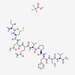 molecular formula C49H75F3N10O16S B10825741 (2S)-2-[[(2S)-2-[[(2S)-2-[[(2S)-1-[(2S)-2-[[(2S)-5-amino-2-[[(2S)-2-[[(2S)-2-[[(2S,3S)-2-amino-3-methylpentanoyl]amino]-4-methylsulfanylbutanoyl]amino]-3-carboxypropanoyl]amino]-5-oxopentanoyl]amino]-3-methylbutanoyl]pyrrolidine-2-carbonyl]amino]-3-phenylpropanoyl]amino]-3-hydroxypropanoyl]amino]-3-methylbutanoic acid;2,2,2-trifluoroacetic acid 