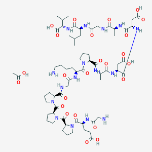 molecular formula C64H102N16O24 B10825762 acetic acid;(4S)-4-[(2-aminoacetyl)amino]-5-[(2S)-2-[(2S)-2-[(2S)-2-[[2-[[(2S)-6-amino-1-[(2S)-2-[[(2S)-1-[[(2S)-3-carboxy-1-[[(2S)-3-carboxy-1-[[(2S)-1-[[2-[[(2S)-1-[[(1S)-1-carboxy-2-methylpropyl]amino]-4-methyl-1-oxopentan-2-yl]amino]-2-oxoethyl]amino]-1-oxopropan-2-yl]amino]-1-oxopropan-2-yl]amino]-1-oxopropan-2-yl]amino]-1-oxopropan-2-yl]carbamoyl]pyrrolidin-1-yl]-1-oxohexan-2-yl]amino]-2-oxoethyl]carbamoyl]pyrrolidine-1-carbonyl]pyrrolidine-1-carbonyl]pyrrolidin-1-yl]-5-oxopentanoic acid CAS No. 216441-37-1