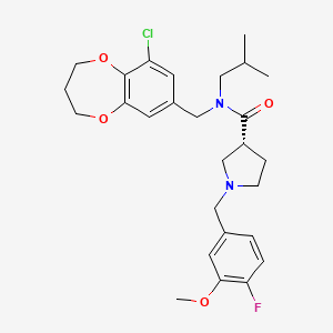 molecular formula C27H34ClFN2O4 B10825816 (3R)-N-[(6-chloro-3,4-dihydro-2H-1,5-benzodioxepin-8-yl)methyl]-1-[(4-fluoro-3-methoxyphenyl)methyl]-N-(2-methylpropyl)pyrrolidine-3-carboxamide 