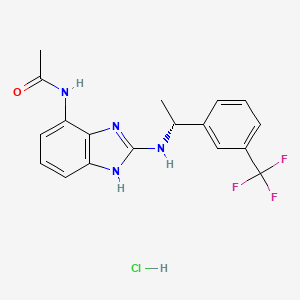 molecular formula C18H18ClF3N4O B10825825 N-[2-[[(1R)-1-[3-(trifluoromethyl)phenyl]ethyl]amino]-1H-benzimidazol-4-yl]acetamide;hydrochloride 