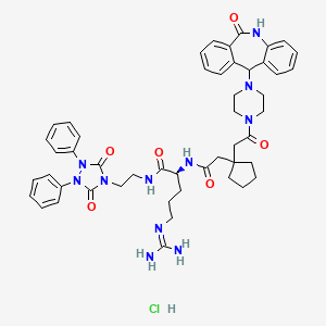 (2S)-5-(diaminomethylideneamino)-N-[2-(3,5-dioxo-1,2-diphenyl-1,2,4-triazolidin-4-yl)ethyl]-2-[[2-[1-[2-oxo-2-[4-(6-oxo-5,11-dihydrobenzo[c][1]benzazepin-11-yl)piperazin-1-yl]ethyl]cyclopentyl]acetyl]amino]pentanamide;hydrochloride