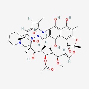 molecular formula C46H62N4O12 B10826154 [(7S,9E,11S,12R,13S,14R,15R,16R,17S,18S,19E,21Z)-26-[(E)-1,3,4,6,7,8,9,9a-octahydropyrido[1,2-a]pyrazin-2-yliminomethyl]-2,15,17,27,29-pentahydroxy-11-methoxy-3,7,12,14,16,18,22-heptamethyl-6,23-dioxo-8,30-dioxa-24-azatetracyclo[23.3.1.14,7.05,28]triaconta-1(29),2,4,9,19,21,25,27-octaen-13-yl] acetate 