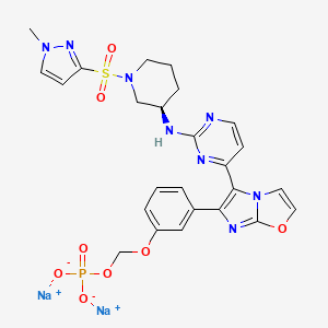 Disodium;[3-[5-[2-[[1-(1-methylpyrazol-3-yl)sulfonylpiperidin-3-yl]amino]pyrimidin-5-yl]imidazo[2,1-b][1,3]oxazol-6-yl]phenoxy]methyl phosphate