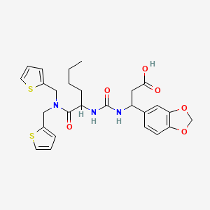 molecular formula C27H31N3O6S2 B10826328 3-(1,3-benzodioxol-5-yl)-3-[[1-[bis(thiophen-2-ylmethyl)amino]-1-oxohexan-2-yl]carbamoylamino]propanoic acid 