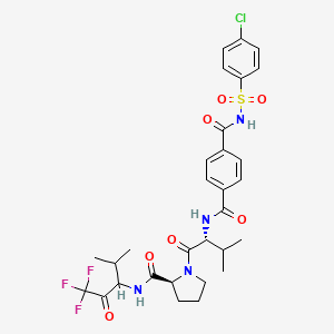 4-N-(4-chlorophenyl)sulfonyl-1-N-[(2R)-3-methyl-1-oxo-1-[(2S)-2-[(1,1,1-trifluoro-4-methyl-2-oxopentan-3-yl)carbamoyl]pyrrolidin-1-yl]butan-2-yl]benzene-1,4-dicarboxamide