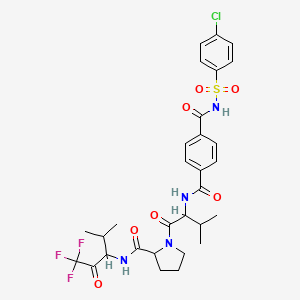 molecular formula C30H34ClF3N4O7S B10826409 L-Prolinamide, N-[4-[[[(4-chlorophenyl)sulfonyl]amino]carbonyl]benzoyl]-L-valyl-N-[3,3,3-trifluoro-1-(1-methylethyl)-2-oxopropyl]-, (R)- 