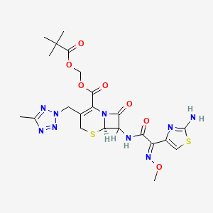 molecular formula C22H27N9O7S2 B10826574 2,2-Dimethylpropanoyloxymethyl (6R)-7-[[(2E)-2-(2-amino-1,3-thiazol-4-yl)-2-methoxyiminoacetyl]amino]-3-[(5-methyltetrazol-2-yl)methyl]-8-oxo-5-thia-1-azabicyclo[4.2.0]oct-2-ene-2-carboxylate 