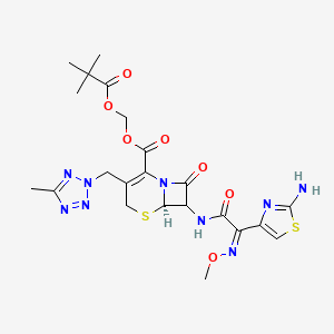 molecular formula C22H27N9O7S2 B10826635 2,2-dimethylpropanoyloxymethyl (6R)-7-[[(2Z)-2-(2-amino-1,3-thiazol-4-yl)-2-methoxyiminoacetyl]amino]-3-[(5-methyltetrazol-2-yl)methyl]-8-oxo-5-thia-1-azabicyclo[4.2.0]oct-2-ene-2-carboxylate 