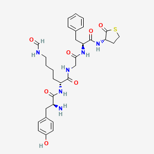 (2R)-2-[[(2S)-2-amino-3-(4-hydroxyphenyl)propanoyl]amino]-6-formamido-N-[2-oxo-2-[[(2S)-1-oxo-1-[[(3S)-2-oxothiolan-3-yl]amino]-3-phenylpropan-2-yl]amino]ethyl]hexanamide