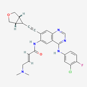 molecular formula C27H25ClFN5O2 B10827159 rel-(E)-N-(7-(((1R,5S,6s)-3-oxabicyclo[3.1.0]hexan-6-yl)ethynyl)-4-((3-chloro-4-fluorophenyl)amino)quinazolin-6-yl)-4-(dimethylamino)but-2-enamide 