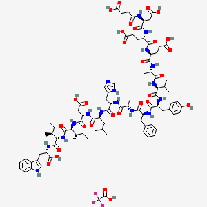 (4S)-4-[[(2S)-4-carboxy-2-[[(2S)-3-carboxy-2-(3-carboxypropanoylamino)propanoyl]amino]butanoyl]amino]-5-[[(2S)-1-[[(2S)-1-[[(2S)-1-[[(2S)-1-[[(2S)-1-[[(2S)-1-[[(2S)-1-[[(2S)-3-carboxy-1-[[(2S,3S)-1-[[(2S,3S)-1-[[(1S)-1-carboxy-2-(1H-indol-3-yl)ethyl]amino]-3-methyl-1-oxopentan-2-yl]amino]-3-methyl-1-oxopentan-2-yl]amino]-1-oxopropan-2-yl]amino]-4-methyl-1-oxopentan-2-yl]amino]-3-(1H-imidazol-5-yl)-1-oxopropan-2-yl]amino]-1-oxopropan-2-yl]amino]-1-oxo-3-phenylpropan-2-yl]amino]-3-(4-hydroxyphenyl)-1-oxopropan-2-yl]amino]-3-methyl-1-oxobutan-2-yl]amino]-1-oxopropan-2-yl]amino]-5-oxopentanoic acid;2,2,2-trifluoroacetic acid