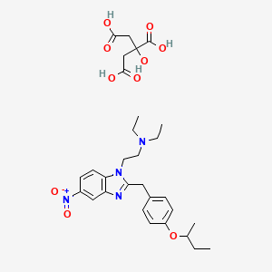 molecular formula C30H40N4O10 B10827523 2-[2-[(4-butan-2-yloxyphenyl)methyl]-5-nitrobenzimidazol-1-yl]-N,N-diethylethanamine;2-hydroxypropane-1,2,3-tricarboxylic acid 