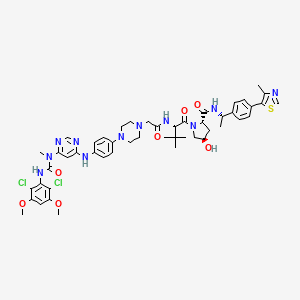 molecular formula C49H59Cl2N11O7S B10827688 (2S,4R)-1-((S)-2-(2-(4-(4-((6-(3-(2,6-Dichloro-3,5-dimethoxyphenyl)-1-methylureido)pyrimidin-4-yl)amino)phenyl)piperazin-1-yl)acetamido)-3,3-dimethylbutanoyl)-4-hydroxy-N-((S)-1-(4-(4-methylthiazol-5-yl)phenyl)ethyl)pyrrolidine-2-carboxamide 