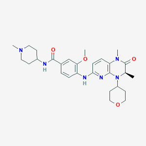 molecular formula C28H38N6O4 B10827713 4-[[(3R)-1,3-dimethyl-4-(oxan-4-yl)-2-oxo-3H-pyrido[2,3-b]pyrazin-6-yl]amino]-3-methoxy-N-(1-methylpiperidin-4-yl)benzamide 