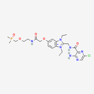 molecular formula C24H34ClN7O5P+ B10827715 3-amino-6-chloro-N-[[5-[2-[2-(dimethylphosphorylmethoxy)ethylamino]-2-oxoethoxy]-1,3-diethylbenzimidazol-1-ium-2-yl]methyl]pyrazine-2-carboxamide CAS No. 2084037-36-3