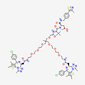 molecular formula C79H98Cl2N14O13S3 B10827739 N,N'-(11-((2-(((S)-1-((2S,4R)-4-hydroxy-2-((4-(4-methylthiazol-5-yl)benzyl)carbamoyl)pyrrolidin-1-yl)-3,3-dimethyl-1-oxobutan-2-yl)amino)-2-oxoethoxy)methyl)-11-methyl-3,6,9,13,16,19-hexaoxahenicosane-1,21-diyl)bis(2-((S)-4-(4-chlorophenyl)-2,3,9-trimethyl-6H-thieno[3,2-f][1,2,4]triazolo[4,3-a][1,4]diazepin-6-yl)acetamide) 