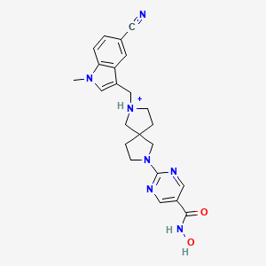 molecular formula C23H26N7O2+ B10827781 2-[7-[(5-cyano-1-methylindol-3-yl)methyl]-2-aza-7-azoniaspiro[4.4]nonan-2-yl]-N-hydroxypyrimidine-5-carboxamide 