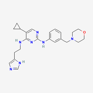 molecular formula C23H29N7O B10827863 5-cyclopropyl-4-N-[2-(1H-imidazol-5-yl)ethyl]-2-N-[3-(morpholin-4-ylmethyl)phenyl]pyrimidine-2,4-diamine 