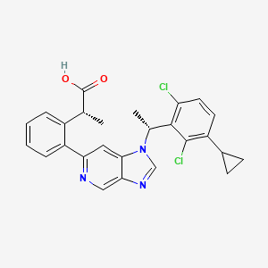 molecular formula C26H23Cl2N3O2 B10827883 (2R)-2-[2-[1-[(1R)-1-(2,6-dichloro-3-cyclopropylphenyl)ethyl]imidazo[4,5-c]pyridin-6-yl]phenyl]propanoic acid 