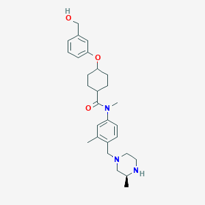 molecular formula C28H39N3O3 B10827888 Cyclohexanecarboxamide, 4-(3-(hydroxymethyl)phenoxy)-N-methyl-N-(3-methyl-4-(((3S)-3-methyl-1-piperazinyl)methyl)phenyl)-, trans- CAS No. 1369412-66-7