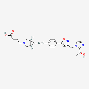 molecular formula C26H28N4O4 B10828056 4-[(1R,5S)-6-[2-[4-[3-[[2-[(1S)-1-hydroxyethyl]imidazol-1-yl]methyl]-1,2-oxazol-5-yl]phenyl]ethynyl]-3-azabicyclo[3.1.0]hexan-3-yl]butanoic acid 