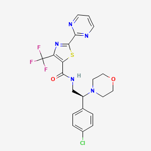 molecular formula C21H19ClF3N5O2S B10828062 N-[(2S)-2-(4-chlorophenyl)-2-morpholin-4-ylethyl]-2-pyrimidin-2-yl-4-(trifluoromethyl)-1,3-thiazole-5-carboxamide 