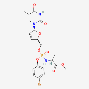 molecular formula C20H23BrN3O8P B10828127 methyl 2-[[(4-bromophenoxy)-[[(2S,5R)-5-(5-methyl-2,4-dioxopyrimidin-1-yl)-2,5-dihydrofuran-2-yl]methoxy]phosphoryl]amino]propanoate 