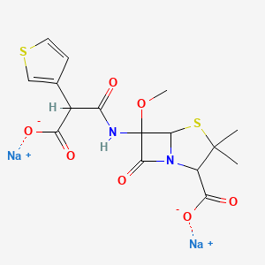 molecular formula C16H16N2Na2O7S2 B10828185 disodium;6-[(2-carboxylato-2-thiophen-3-ylacetyl)amino]-6-methoxy-3,3-dimethyl-7-oxo-4-thia-1-azabicyclo[3.2.0]heptane-2-carboxylate 