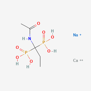 molecular formula C5H13CaNNaO7P2+3 B10828207 Calcium;sodium;(1-acetamido-1-phosphonopropyl)phosphonic acid 